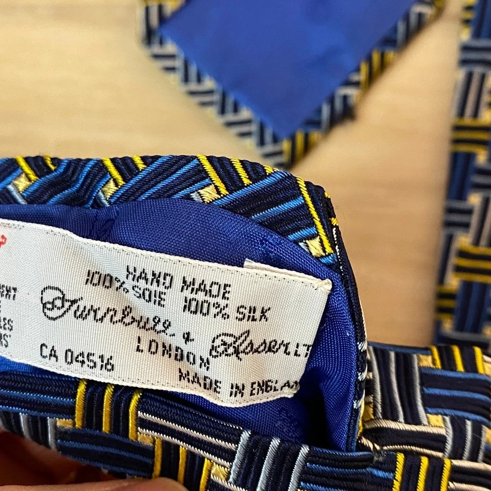 Turnbull & Asser‎ Mens Silk Tie Hand Made London Blue Yellow Geometric Pattern
